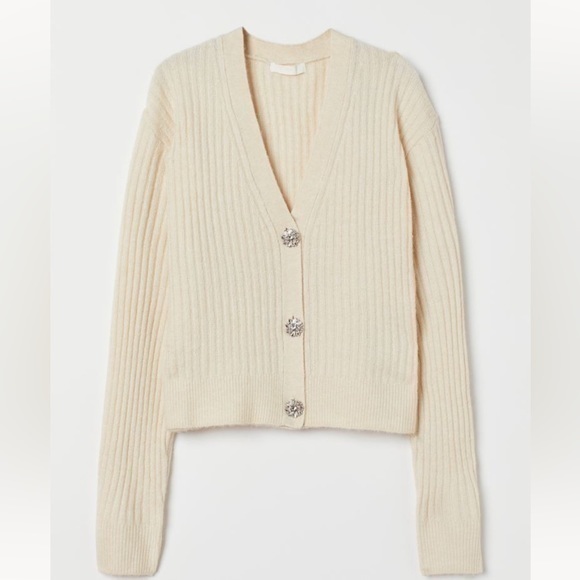 Sweaters - H&M Embellished Button Rib Knit Cardigan